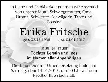 Traueranzeige von Erika Pritsche von Mitteldeutsche Zeitung Bernburg