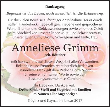 Traueranzeige von Anneliese Grimm von Mitteldeutsche Zeitung Zeitz