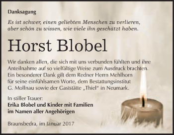Traueranzeige von Horst Blobel von WVG - Wochenspiegel Merseburg