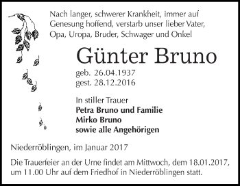 Traueranzeige von Rudi Gerstner von Mitteldeutsche Zeitung Köthen