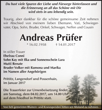 Traueranzeige von Andreas Prüfer von Mitteldeutsche Zeitung Weißenfels