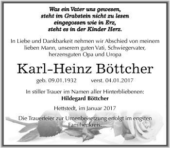 Traueranzeige von Karl-Heinz Böttcher von Mitteldeutsche Zeitung Mansfelder Land