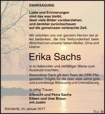 Traueranzeige von Erika Sachs von Mitteldeutsche Zeitung Zeitz