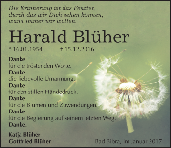 Traueranzeige von Harald Blüher von Mitteldeutsche Zeitung Naumburg/Nebra