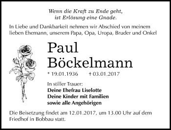 Traueranzeige von Paul Böckelmann von Mitteldeutsche Zeitung Bitterfeld