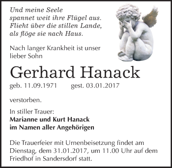 Traueranzeige von Gerhard Hanack von Mitteldeutsche Zeitung Bitterfeld