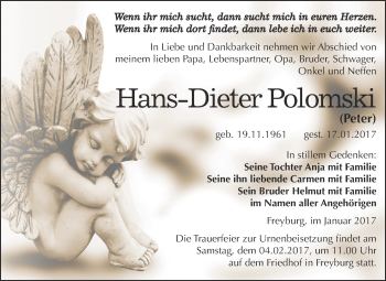 Traueranzeige von Hans-Dieter Polomski von WVG - Wochenspiegel NMB / WSF / ZTZ