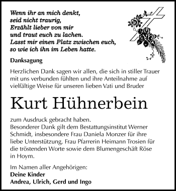 Traueranzeige von Kurt Hühnerbein von Mitteldeutsche Zeitung Quedlinburg