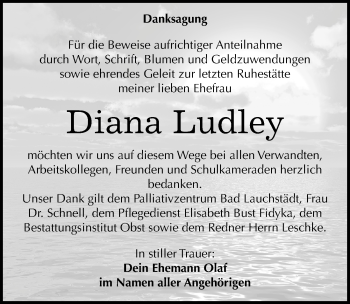 Traueranzeige von Diana Ludley von Mitteldeutsche Zeitung Weißenfels