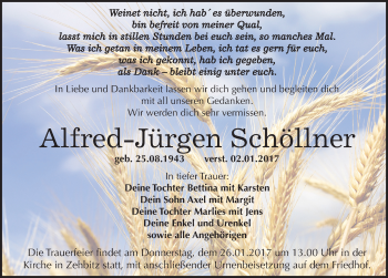 Traueranzeige von Alfred-Jürgen Schöllner von Mitteldeutsche Zeitung Köthen