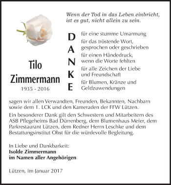 Traueranzeige von Tilo Zimmermann von Mitteldeutsche Zeitung Weißenfels