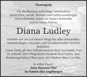 Traueranzeige von Diana Ludley von WVG - Wochenspiegel Merseburg