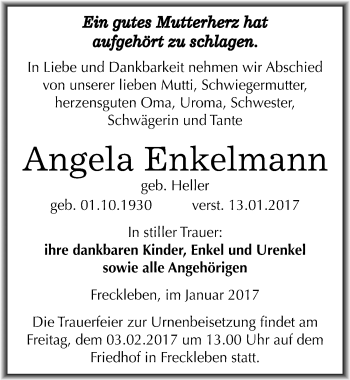 Traueranzeige von Angela Enkelmann von Mitteldeutsche Zeitung Aschersleben