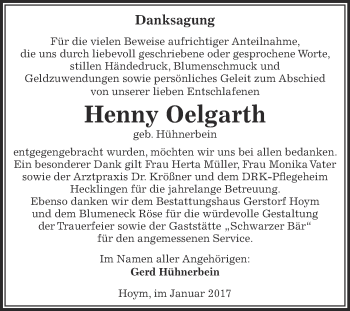 Traueranzeige von Henny Oelgarth von Super Sonntag Aschersleben