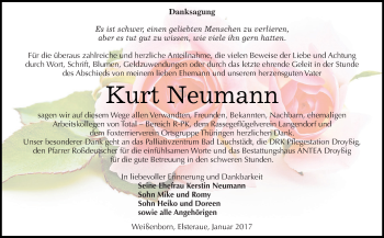 Traueranzeige von Kurt Neumann von Super Sonntag Zeitz