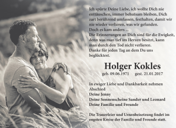 Traueranzeige von Holger Kokles von Super Sonntag SGH Mansf. Land