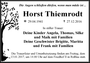 Traueranzeige von Horst Thiemrodt von Mitteldeutsche Zeitung Dessau-Roßlau