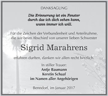 Traueranzeige von Sigrid Marahrens von Wochenspiegel Mansfelder Land
