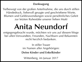 Traueranzeige von Anita Neundorf von Mitteldeutsche Zeitung Wittenberg