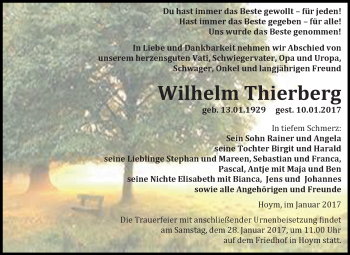 Traueranzeige von Wilhelm Thierberg von Super Sonntag Aschersleben