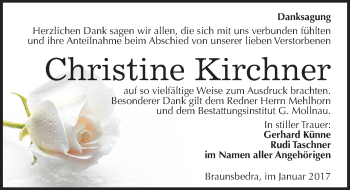 Traueranzeige von Christine Kirchner von Mitteldeutsche Zeitung Merseburg/Querfurt