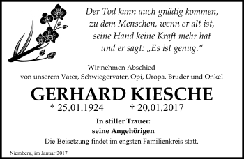Traueranzeige von Gerhard Kiesche von Mitteldeutsche Zeitung Halle/Saalkreis