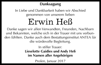 Traueranzeige von Erwin Heß von Mitteldeutsche Zeitung Zeitz