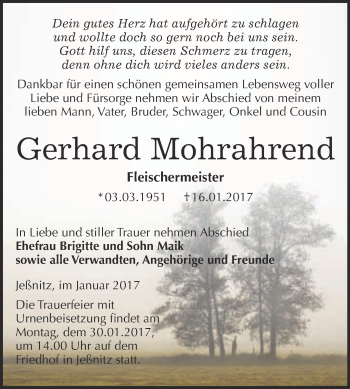 Traueranzeige von Gerhard Mohrahrend von WVG - Wochenspiegel Bitterfeld