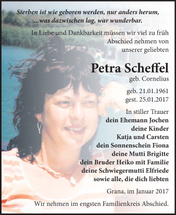 Traueranzeige von Petra Scheffel von Super Sonntag Zeitz
