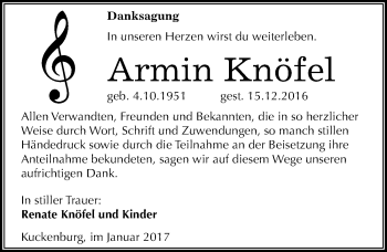 Traueranzeige von Armin Knöfel von Mitteldeutsche Zeitung Merseburg/Querfurt