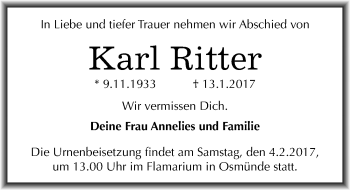 Traueranzeige von Karl Ritter von Mitteldeutsche Zeitung Halle/Saalkreis