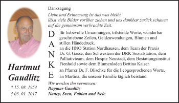 Traueranzeige von Hartmut Gaudlitz von Mitteldeutsche Zeitung Sangerhausen