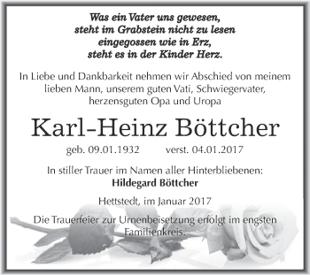 Traueranzeige von Karl-Heinz Böttcher von Super Sonntag SGH Mansf. Land