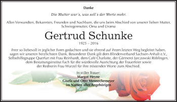 Traueranzeige von Gertrud Schunke von Mitteldeutsche Zeitung Merseburg/Querfurt