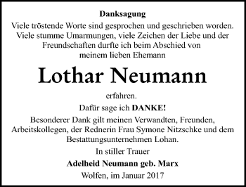 Traueranzeige von Lothar Neumann von Mitteldeutsche Zeitung Bitterfeld