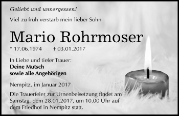 Traueranzeige von Mario Rohrmoser von Mitteldeutsche Zeitung Merseburg/Querfurt
