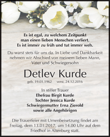 Traueranzeige von Detlev Kurde von Mitteldeutsche Zeitung Bernburg