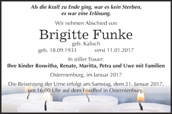 Traueranzeige von Brigitte Funke von WVG - Wochenspiegel Dessau / Köthen