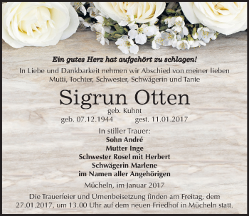 Traueranzeige von Sigrun Otten von Mitteldeutsche Zeitung Merseburg/Querfurt