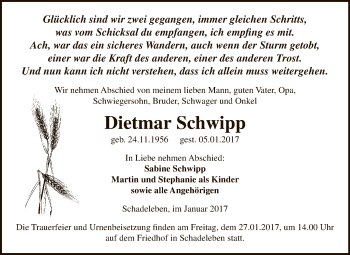 Traueranzeige von Dietmar Schwipp von Super Sonntag Aschersleben