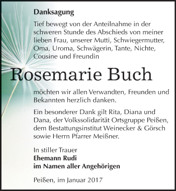 Traueranzeige von Rosemarie Buch von Mitteldeutsche Zeitung Bernburg