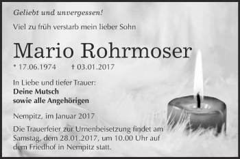 Traueranzeige von Mario Rohrmoser von Super Sonntag Merseburg