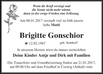 Traueranzeige von Brigitte Gonschior von WVG - Wochenspiegel Dessau / Köthen