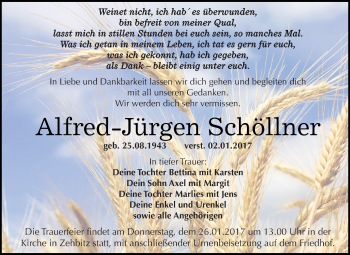 Traueranzeige von Alfred-Jürgen Schöllner von WVG - Wochenspiegel Dessau / Köthen