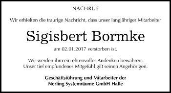 Traueranzeige von Sigisbert Bormke von Mitteldeutsche Zeitung Halle/Saalkreis