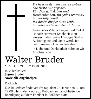 Traueranzeige von Walter Bruder von Mitteldeutsche Zeitung Naumburg/Nebra