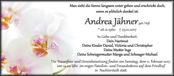 Traueranzeige von Andrea Jähner von Super Sonntag SGH Mansf. Land