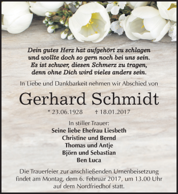 Traueranzeige von Gerhard Schmidt von Mitteldeutsche Zeitung Halle/Saalkreis