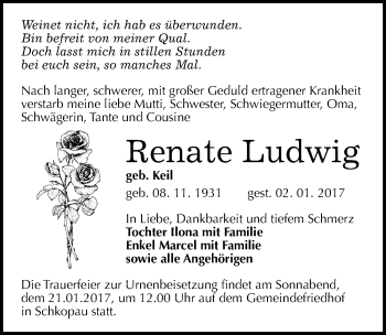 Traueranzeige von Renate Ludwig von Mitteldeutsche Zeitung Merseburg/Querfurt