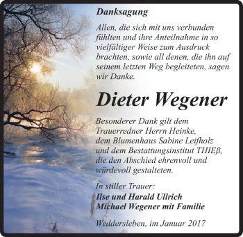 Traueranzeige von Dieter Wegener von Mitteldeutsche Zeitung Quedlinburg